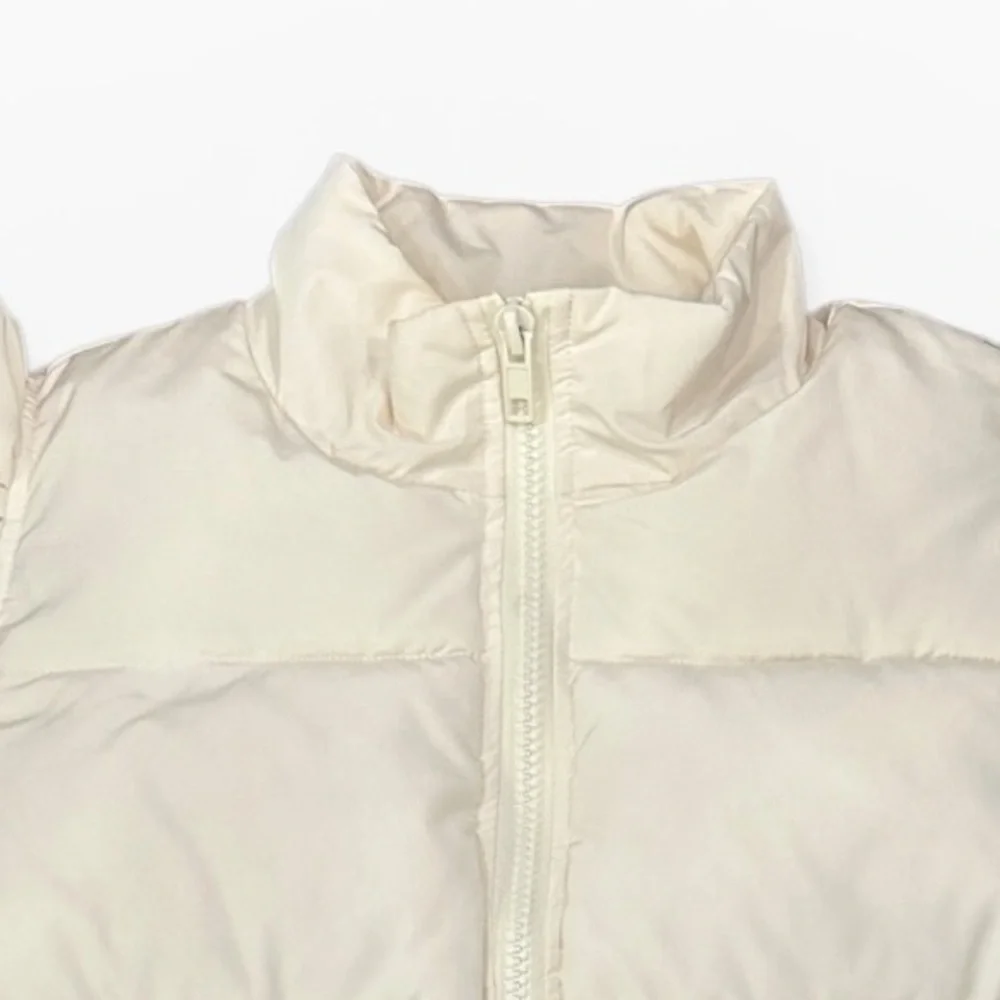 Jodifl Ruffle Sleeve Full Zip Puffer Vest Cream Pockets Size Large - Picture 7 of 11